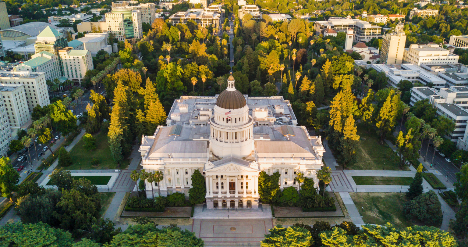 Ariel view of the California state capitol.